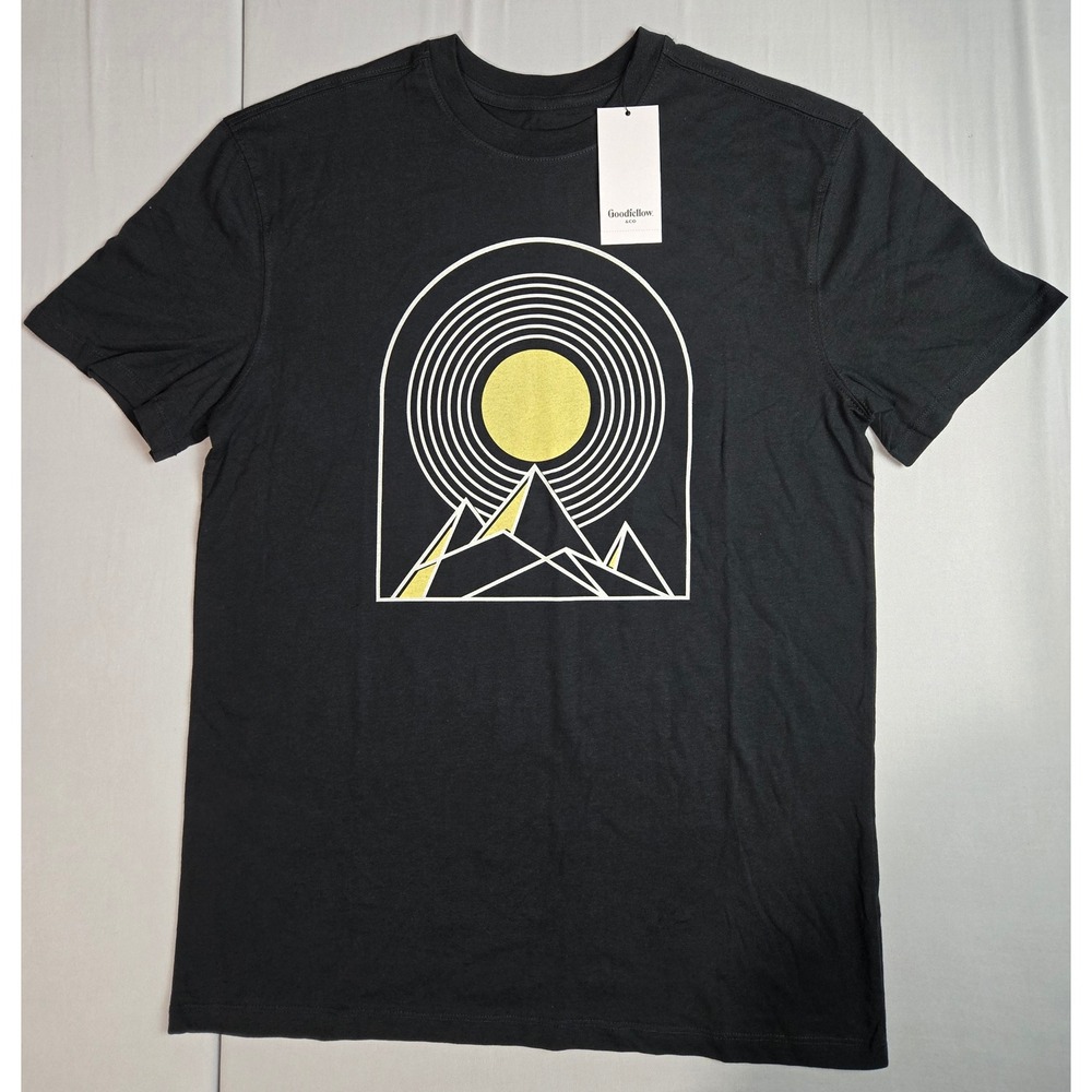Goodfellow & Co Mens XL Black Graphic Tee Mountain Sun Geometric T-Shirt NWT